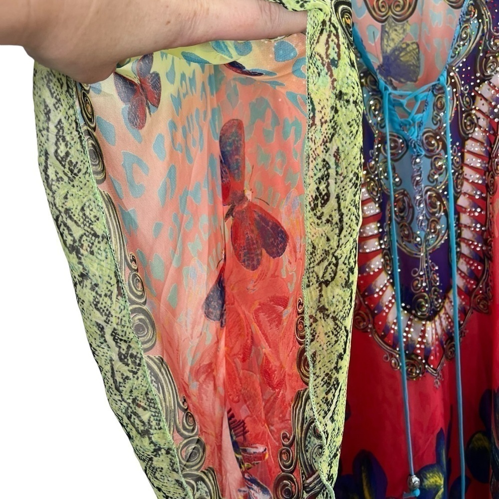 MEGHAN LOS ANGELES Silk Rhinestone Butterfly Poncho Tunic Top‎ - Picture 7 of 12